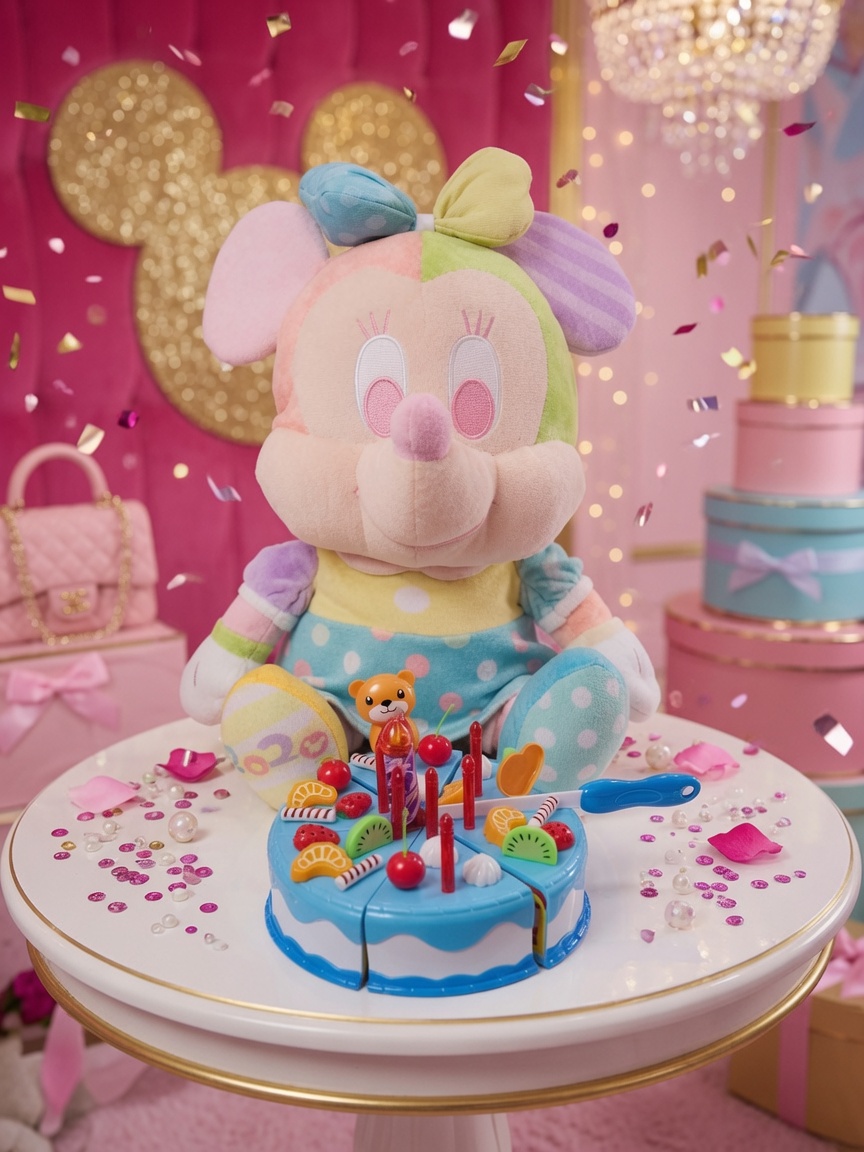 Disney Minnie Mouse “Colorful Party” Pastel Patchwork Plush — 2020 Toreba Japan Exclusive